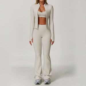 Cross-Border Brushed Fabric Yoga Set 3 Piece Suit