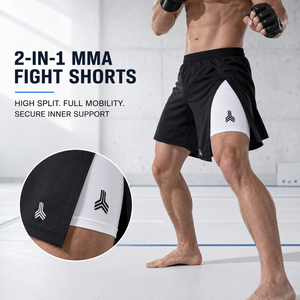 TONTON Custom 2 in 1 MMA Shorts High Split 4 Way Stretch Fight Shorts with Compression Inner Layer