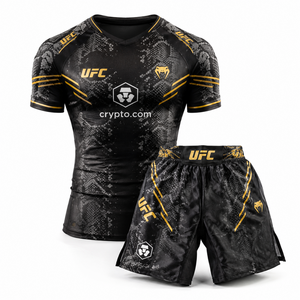 MMA Boxing Shorts Set For Men Black Snake Print Gold Fight Shorts Rash Guard Quick Dry Compression Kick Boxing